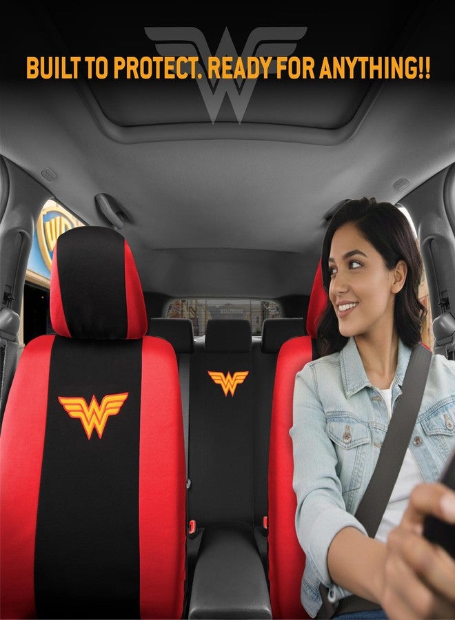 BDK Wonder Woman Car Seat Covers - Full 9 Piece Set - Warner Brothers Polyester Seat Protectors Black & Red - Image 2