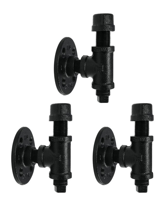 ROBE AND TOWEL SINGLE HOOK KIT HEAVY DUTY DIY STYLE RUSTIC AND CHIC INDUSTRIAL IRON PIPE WITH ELECTROPLATED BLACK FINISH WALL MOUNTED MOUNTING HARDWARE INCLUDED OIL RUST FREE 3