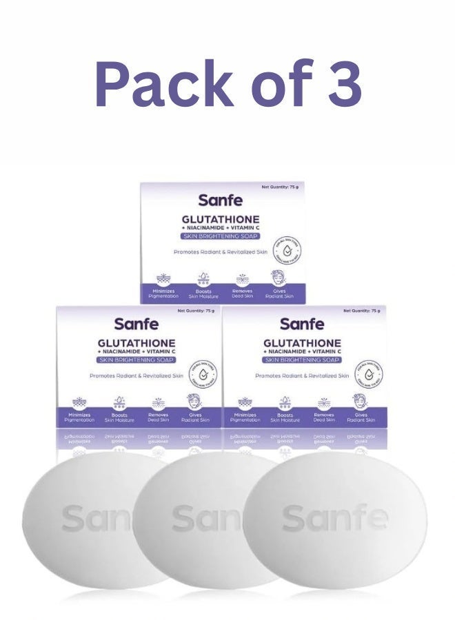 Sanfe Glutathione Niacinamide Vitamin C Brightening Soap | Hydrating, Minimizes pigmentation, Removes Dead Skin | Skin whitening soap for women and men | Tan Removal Hyperpigmentation & Glow 75gm (Pack of 3) - Image 1