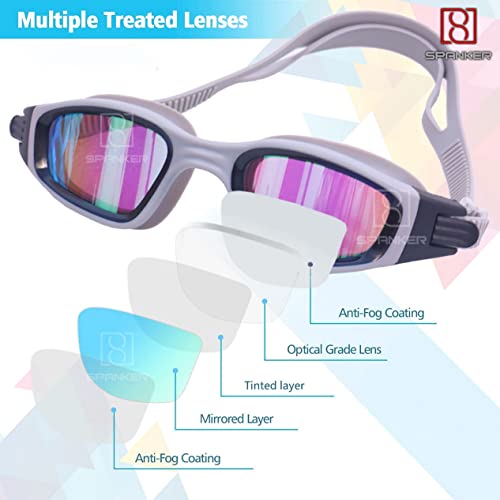 Spanker Professional Anti Fog No Leaking UV Protection Wide View Swim Goggles With Case For Women Men Adult (1 Pc) CL-8388, Grey SSTP - Image 2