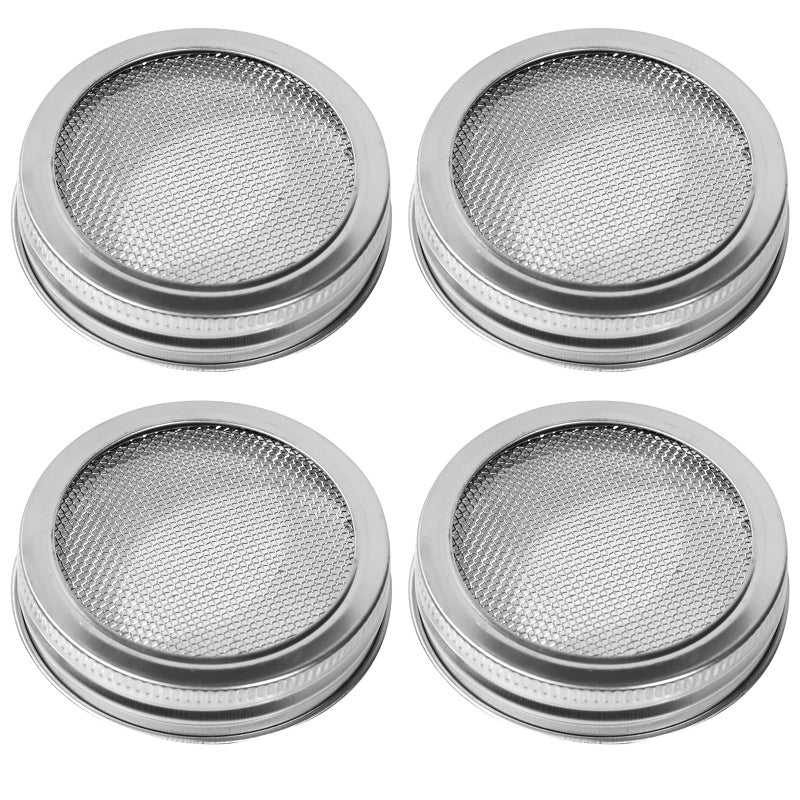 4 Pack Sprouting Lids Mason Jar Sprouting Lids 20 Mesh 304 Stainless Steel Regular Mouth Jar Screen Sprouting Kit Lids for Growing Bean Broccoli Alfalfa Salad Sprouts and More