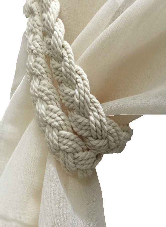 Teensery 2 Pcs Braided Curtain Rope Tiebacks Cotton Hand Knitting Cord Vintage Style Curtain Decoration for Inside Outdoor Drapes Beige - Image 1