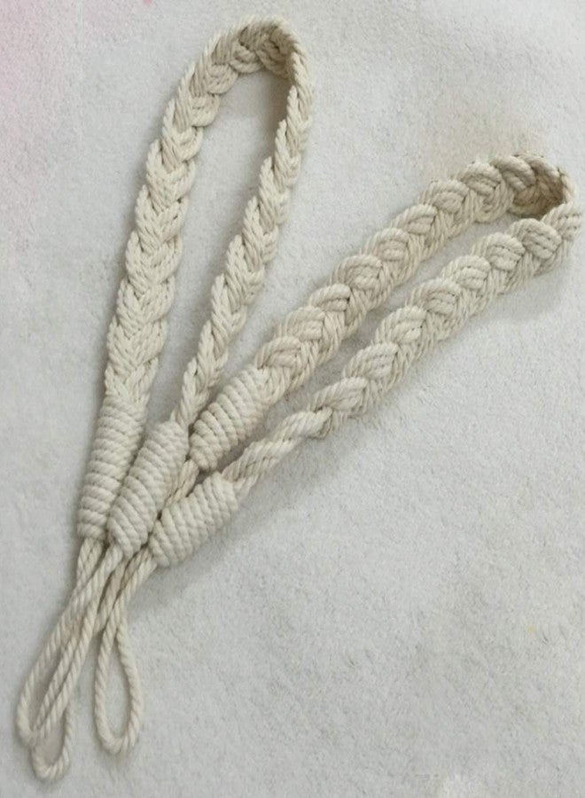 Teensery 2 Pcs Braided Curtain Rope Tiebacks Cotton Hand Knitting Cord Vintage Style Curtain Decoration for Inside Outdoor Drapes Beige - Image 2