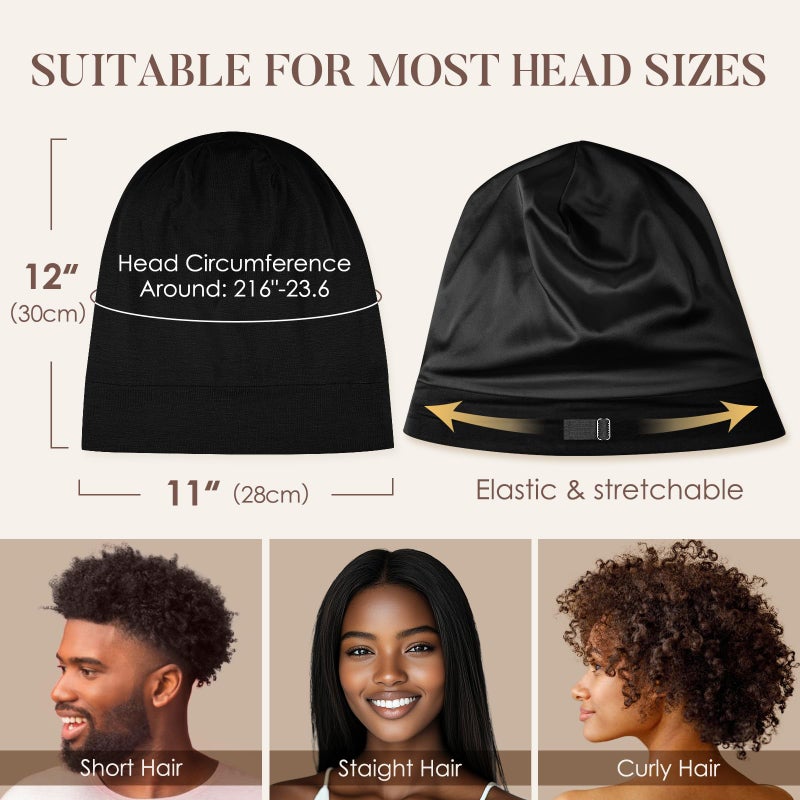 LULUSILK 100% Mulberry Silk Bonnet for Sleeping Women and Men, No More Frizzy Tangled Hair, Real Silk Sleep Cap for Curly Hair, Black, Pack of 1 - Image 5