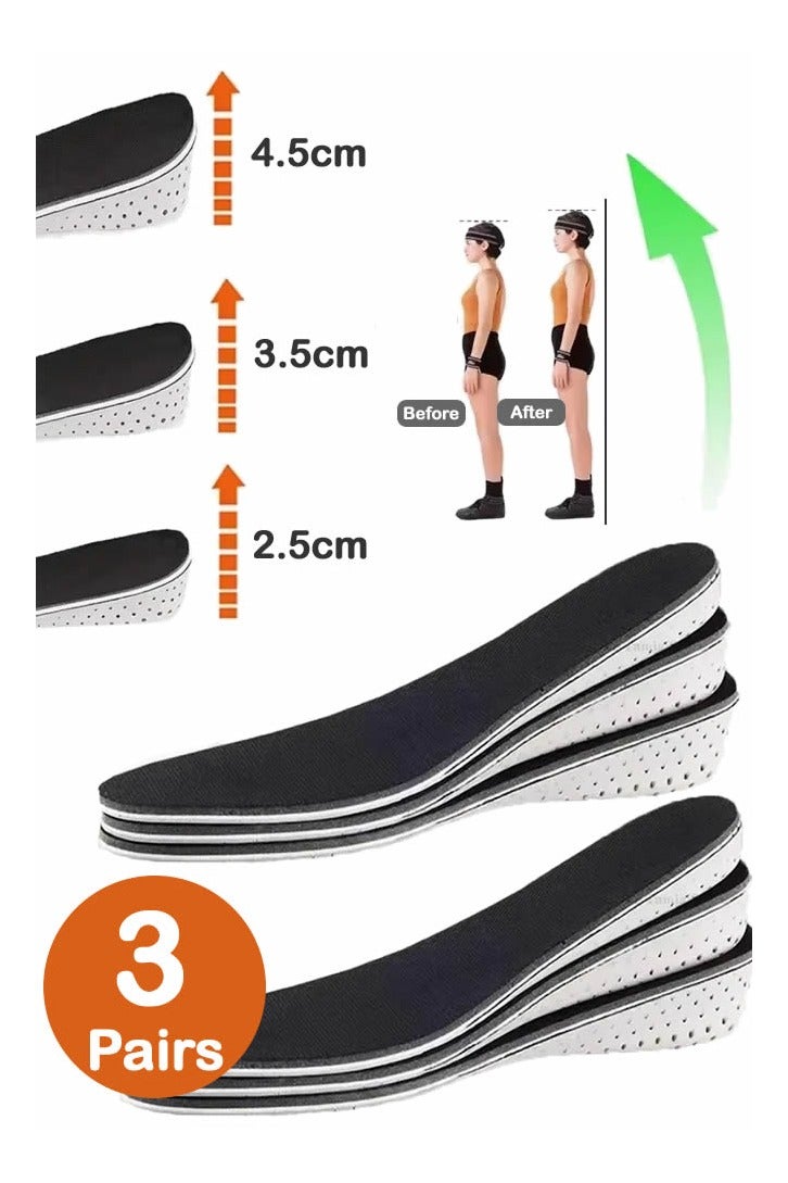 3 Pairs Height Increase Shoes Insole Breathable Memory Foam Height Increase Insole Invisible Increased Heel Lift Shoe Insoles for Women Men - 2.5cm,3.5cm，4.5cm - Image 1
