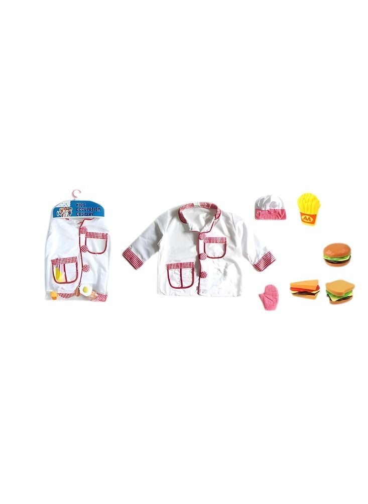 بريميم مجموعة ألعاب زي الطاهي للأطفال مع سترة بيضاء وإكسسوارات طعام لعبة - Image 1
