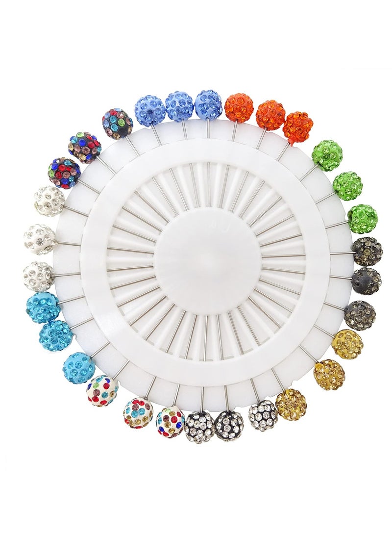 Hijab Pins with Safety Caps, 30Pcs Colorful Crystal Rhinestone Pins, Scarf Pins, Brooch Pins, Shawl Sweater Cardigan Safety Pins, Wedding Pins, Sewing Snag-Free Pins - Image 1