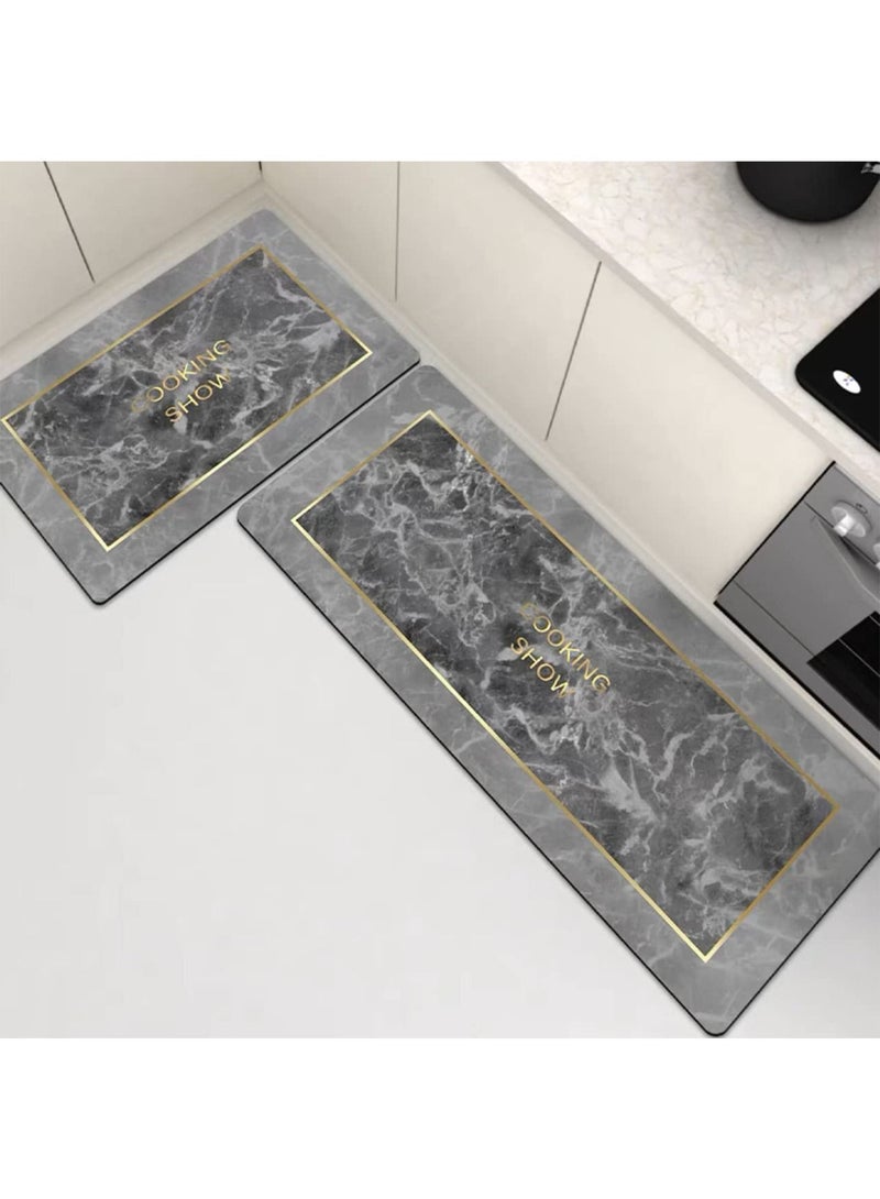 ليموس طقم سجاد وحصائر للمطبخ مكون من قطعتين ، سجاد مطبخ ماص من البوليستر مانع للانزلاق ، سجاد أرضي مقاوم للانزلاق ، قابل للغسل في الغسالة ، غرفة طعام ، مجموعة سجادة مدخل وباب (150 × 45 سم + 70 × 45 سم) - Image 1