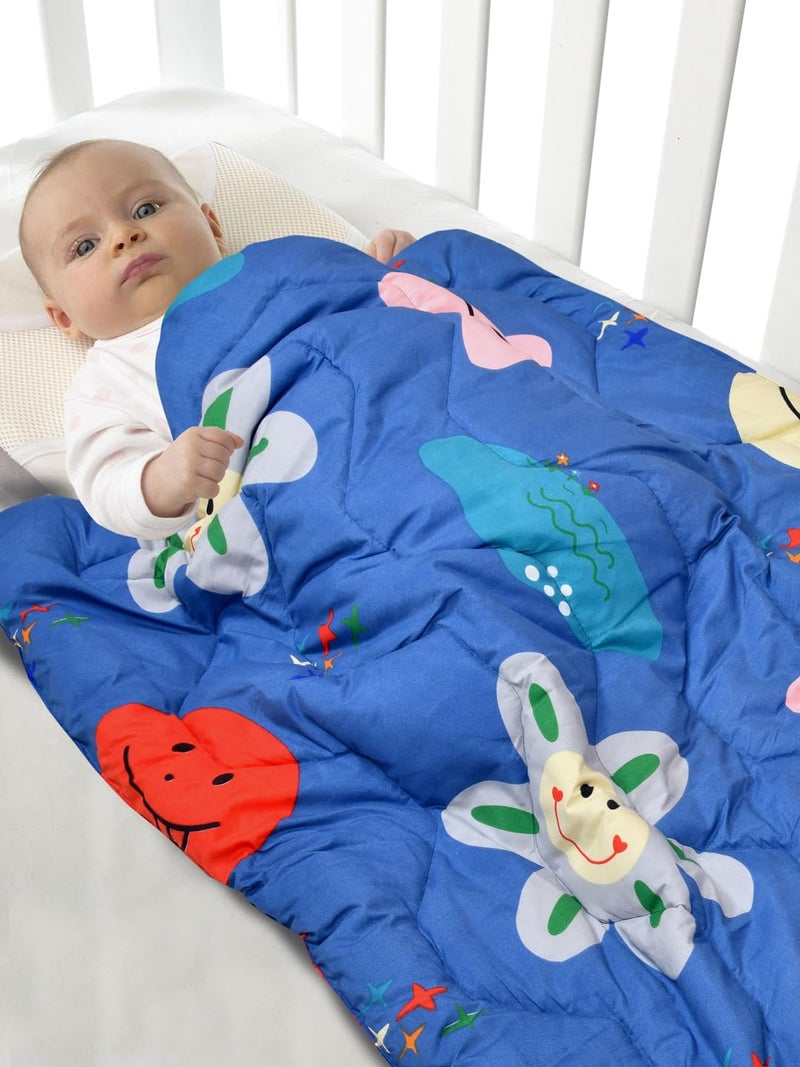 Clasiko Babies & Kids All Season Reversible Comforter; 200 GSM; 0-8 Years; Size - 45x60 Inches; Blue Smileys - Image 1