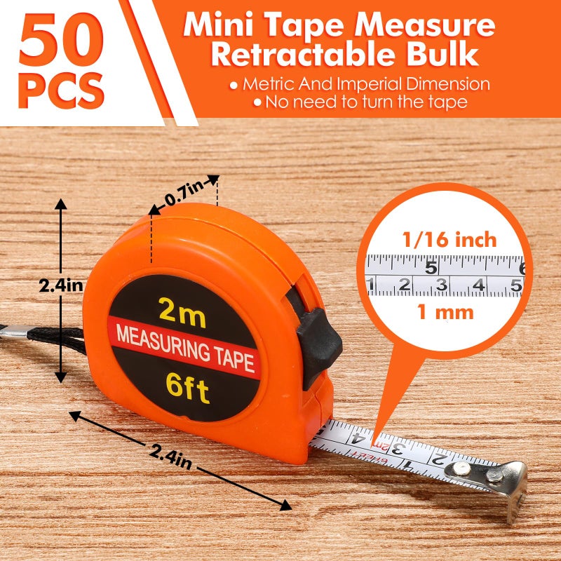Copkim 50 Pcs Small Tape Measure Keychain Valentine's Day Mens Gifts Bulk Mini Measuring Tape Retractable 6ft 2m, Metric and Inch, Retractable Handy Pocket for Daily Use Prizes Rewards for School - Image 2
