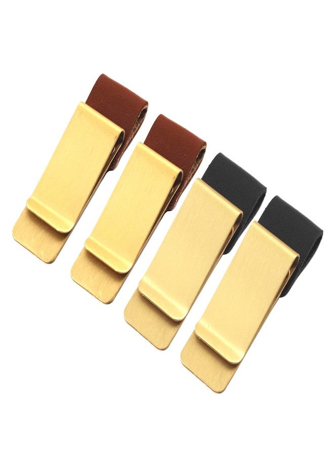 Medifier Gold Travelers Notebook Brass Clip Pen Holder Black Brown Leather Pen Loop Metal Money Clip Pack of 4 - Image 1