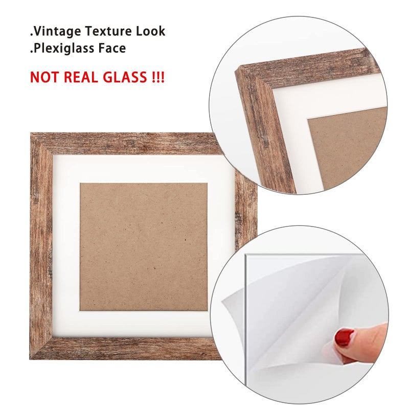Toforevo Picture Frames 6X6 Set Of 2 Rustic Wood Grain Photo Frame For Gallery Wall Mounting Or Tabletop Display - Image 5