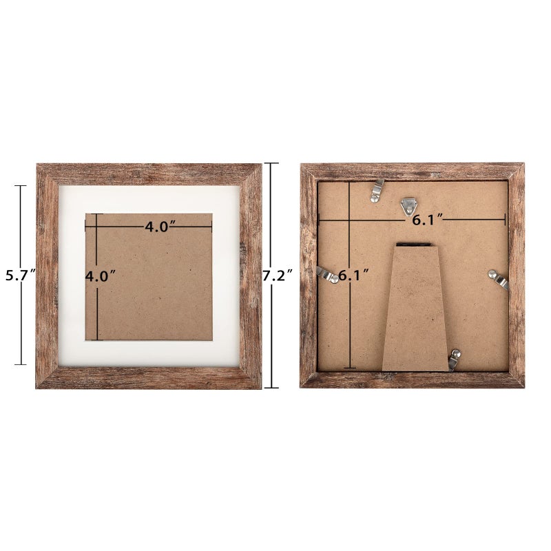 Toforevo Picture Frames 6X6 Set Of 2 Rustic Wood Grain Photo Frame For Gallery Wall Mounting Or Tabletop Display - Image 2