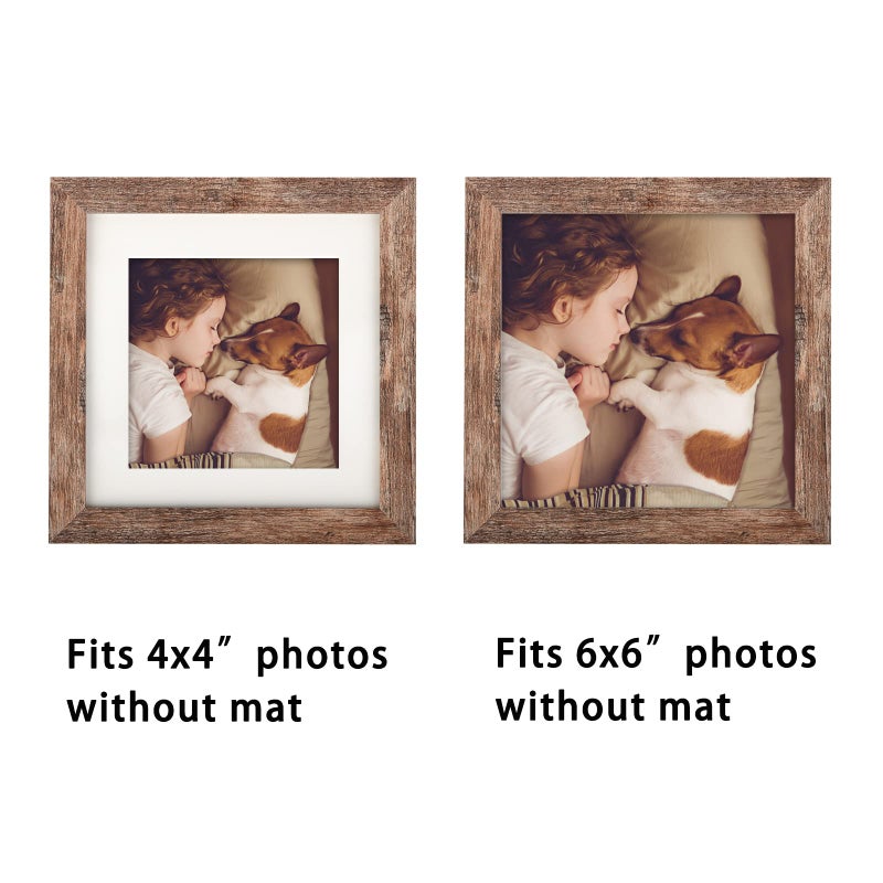 Toforevo Picture Frames 6X6 Set Of 2 Rustic Wood Grain Photo Frame For Gallery Wall Mounting Or Tabletop Display - Image 3