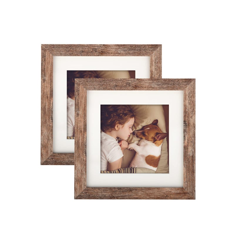 Toforevo Picture Frames 6X6 Set Of 2 Rustic Wood Grain Photo Frame For Gallery Wall Mounting Or Tabletop Display - Image 1