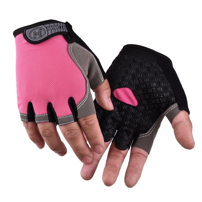 Half-finger outdoor sports cycling gloves for men and women mountaineering fitness yoga driving shock-absorbing non-slip open-finger breathable gloves ordinary pink 