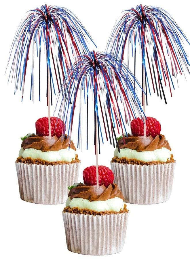 Kunjocy Fourth of July Cocktail Picks Pack of 100, 6 Inch Patriotic Toothpicks for Appetizers Red White Blue Sparklers Fireworks Sticks Cupcake Toppers Tinsel Drink Sticks Party Independence Day Decorations - Image 3