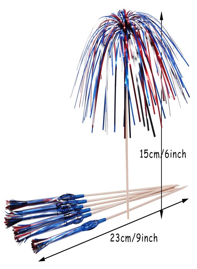 Kunjocy Fourth of July Cocktail Picks Pack of 100, 6 Inch Patriotic Toothpicks for Appetizers Red White Blue Sparklers Fireworks Sticks Cupcake Toppers Tinsel Drink Sticks Party Independence Day Decorations - Image 2