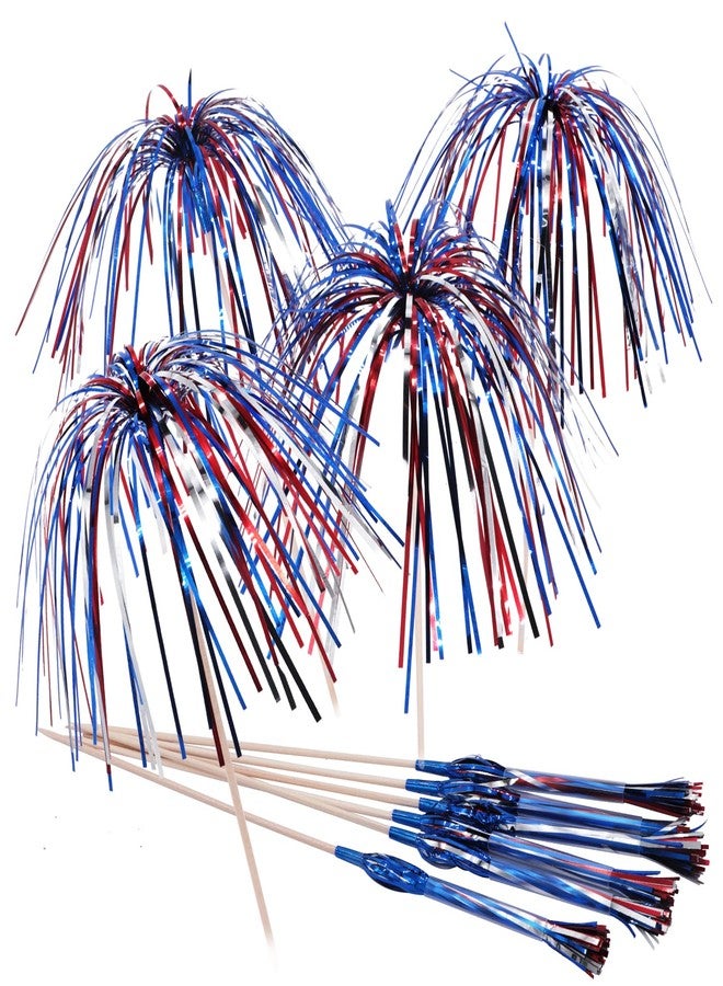 Kunjocy Fourth of July Cocktail Picks Pack of 100, 6 Inch Patriotic Toothpicks for Appetizers Red White Blue Sparklers Fireworks Sticks Cupcake Toppers Tinsel Drink Sticks Party Independence Day Decorations - Image 1