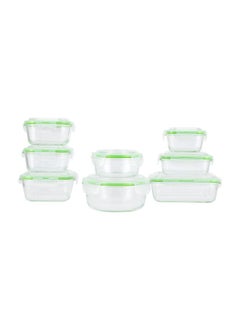 Glass Container Set - 16 Pcs - 1X1000Ml & 1X400Ml Rectangular W/Lids, 1X800Ml & 2X500Ml & 1X300Ml Square W/Lids, 1