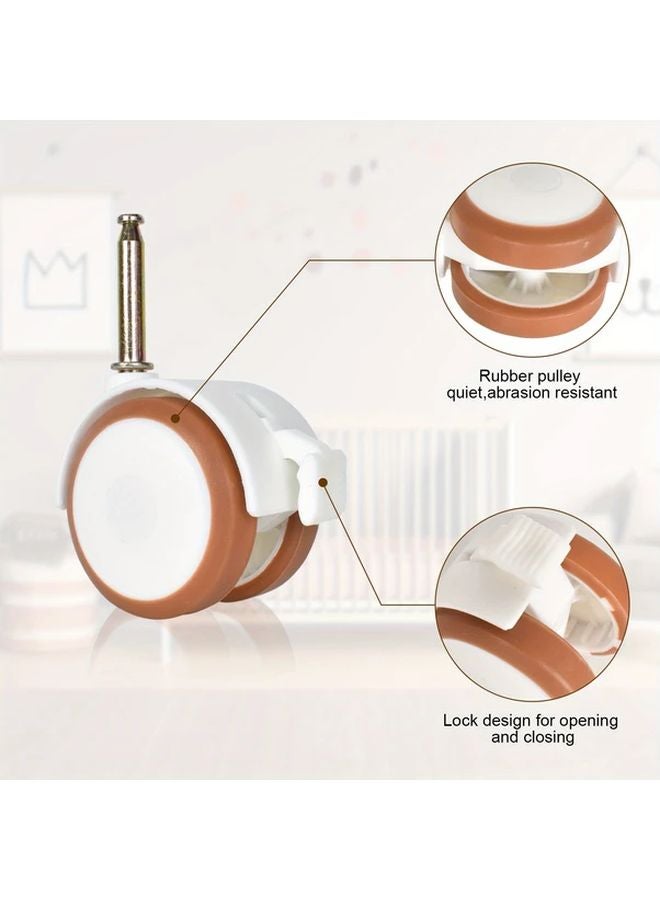 4Pcs White Rubber Casters With Brakes For Furniture Beds Cabinets Noiseless - Image 3