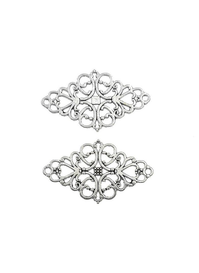 ALIMITOPIA 40Pcs Filigree Flower Plate Charms,Hollowed-Out Rhombic Pendant Connector For Diy Jewelry Making Wrapping Accessories (Antique Silver Tone)  - Image 1