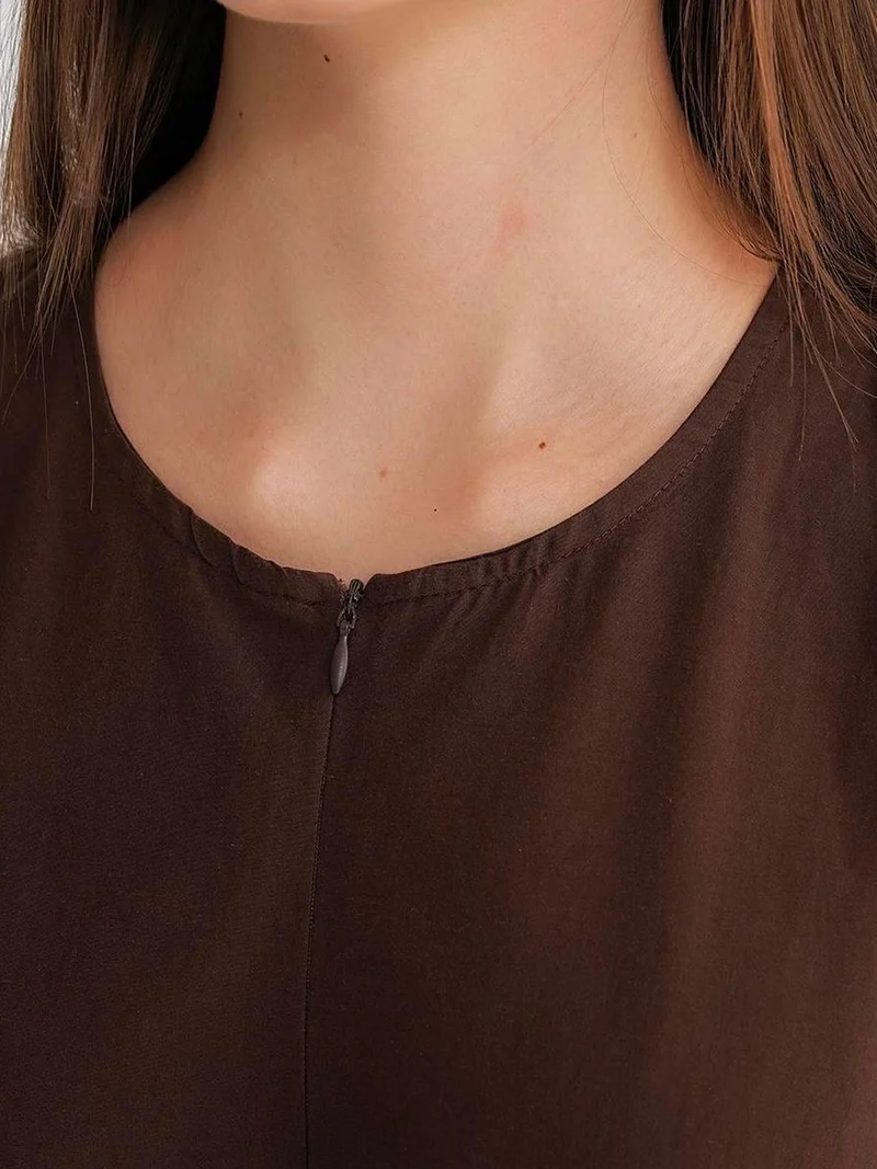 MixRay Coffee Brown Mixray Maxi Dress with Collar and Ruffle Details for Women | Best Price UAE