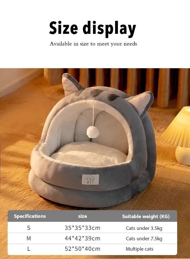 Cat Beds For Indoor Cats, Semi-Enclosed Cat Cave Bed With A Plush Ball Large Space For Cats To Sleep Soft And Comfortable Covered Cat Bed With A Washable And Detachable Matmcute Cat Ear Shapem,Suitable For Kittens Weighing Up To 15 Pounds(M Grey) - Image 2
