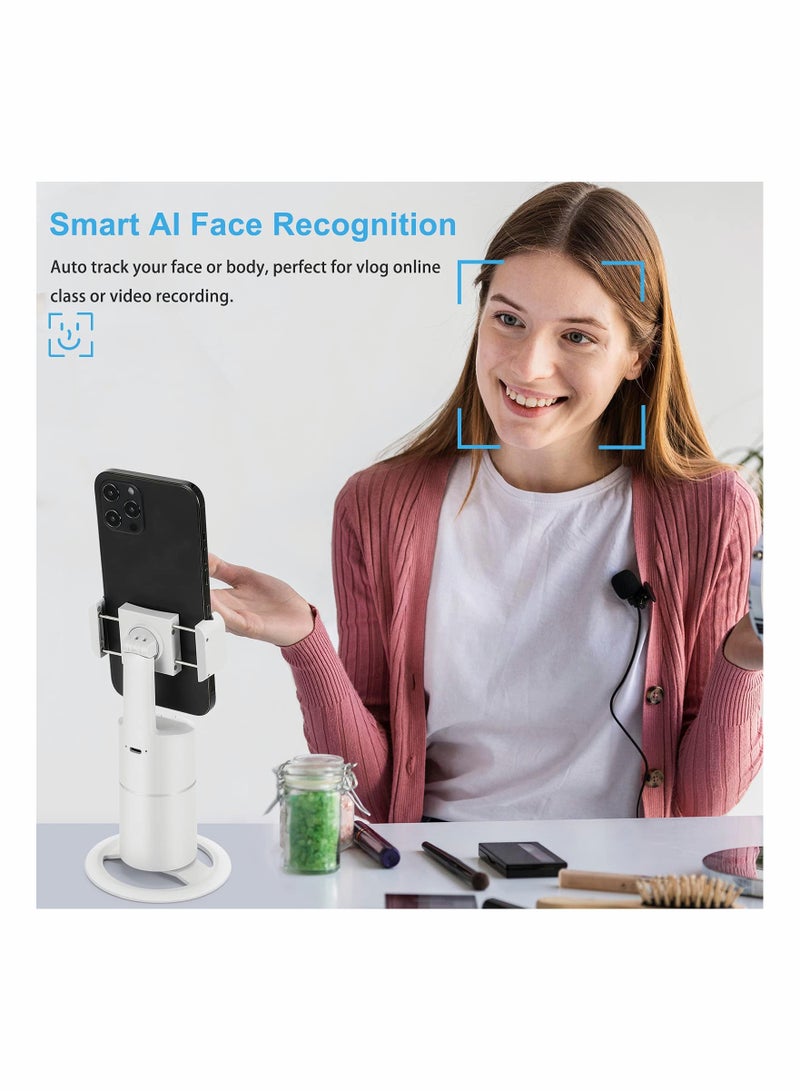 SYOSI Auto Tracking Tripod, Face Tracking Phone Holder 360 Tripod Phone Camera Mount, Selfie Stick No App, Battery Operated Smart Holder for Live Vlog Shooting White - Image 2