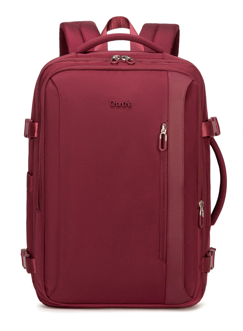 Expandable Laptop Backpack for Women Water Resistant Multifunctional Anti-Theft Backpack with 180° Opening and Water-Proof Compartment, Burgundy