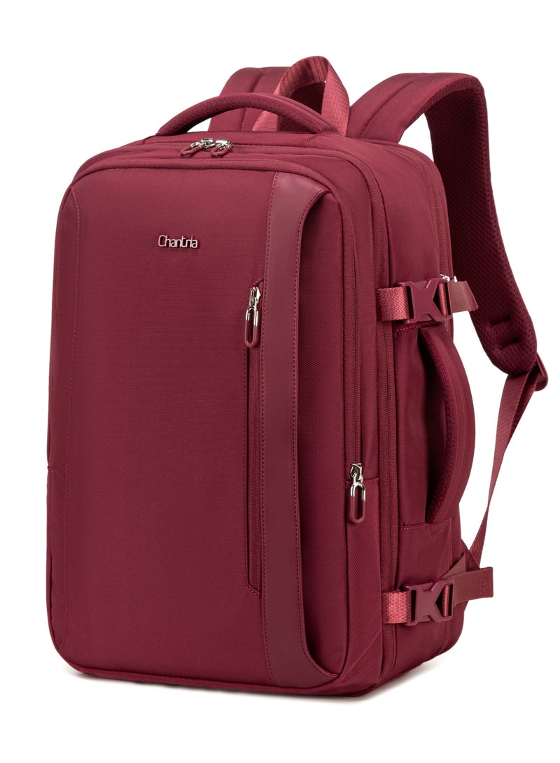 Chantria Expandable Laptop Backpack for Women Water Resistant Multifunctional Anti-Theft Backpack with 180° Opening and Water-Proof Compartment, Burgundy - Image 2