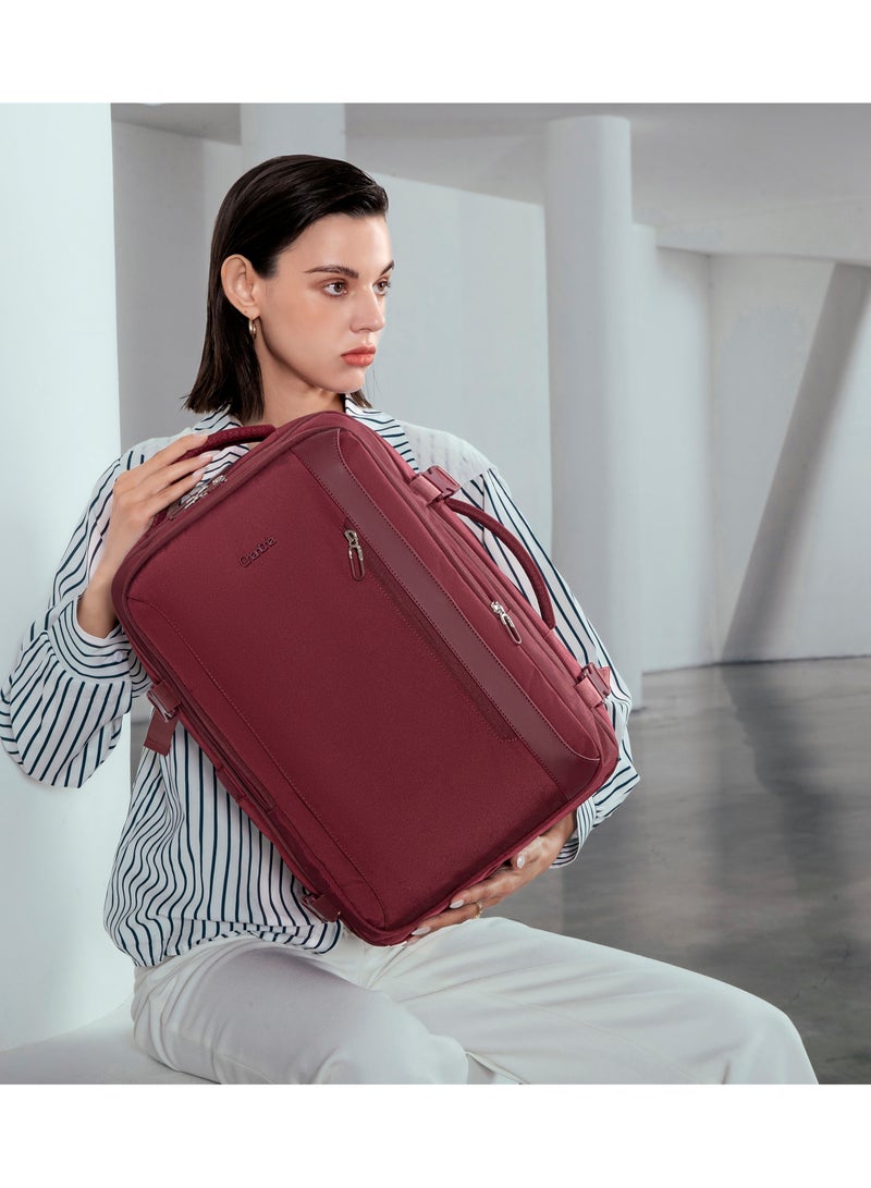 Chantria Expandable Laptop Backpack for Women Water Resistant Multifunctional Anti-Theft Backpack with 180° Opening and Water-Proof Compartment, Burgundy - Image 4