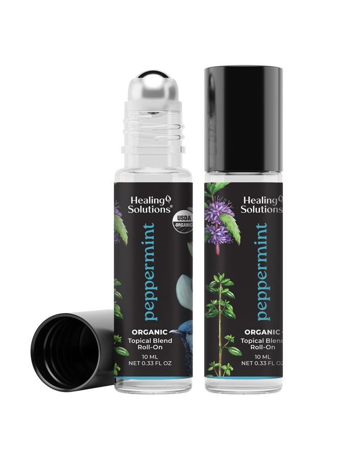 Healing Solutions (2 Pack) USDA Certified Organic Peppermint Essential Oil Roll-On Set for Body & Skin Care - Peppermint Essential Oil Roller  - Image 1