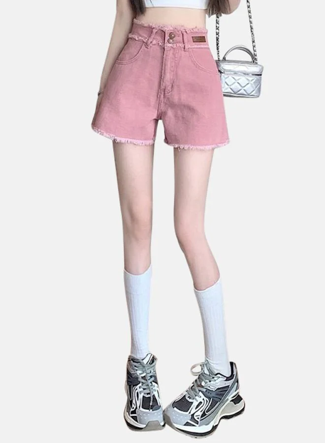 YUNIQEE Pink High-Rise Denim Shorts