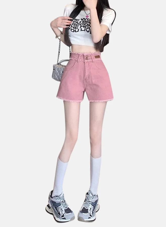 YUNIQEE Pink High-Rise Denim Shorts