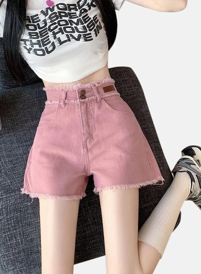 YUNIQEE Pink High-Rise Denim Shorts