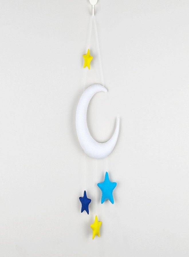 AGD Handmade Moon and Stars Wall Hanging, Cute Room Decor, Baby Bedroom Decoration Items, Birthday Return Gifts for Kids, Cot Crib Hanging Toys (Blue) - Image 1