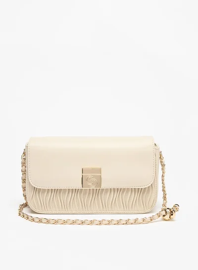 Celeste Women Pleated Crossbody Bag with Chain Strap and Button Closure