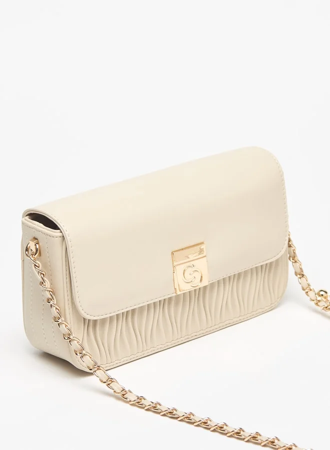 Celeste Women Pleated Crossbody Bag with Chain Strap and Button Closure