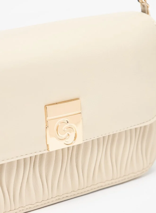 Celeste Women Pleated Crossbody Bag with Chain Strap and Button Closure