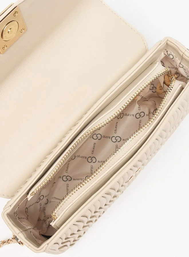 Celeste Women Pleated Crossbody Bag with Chain Strap and Button Closure