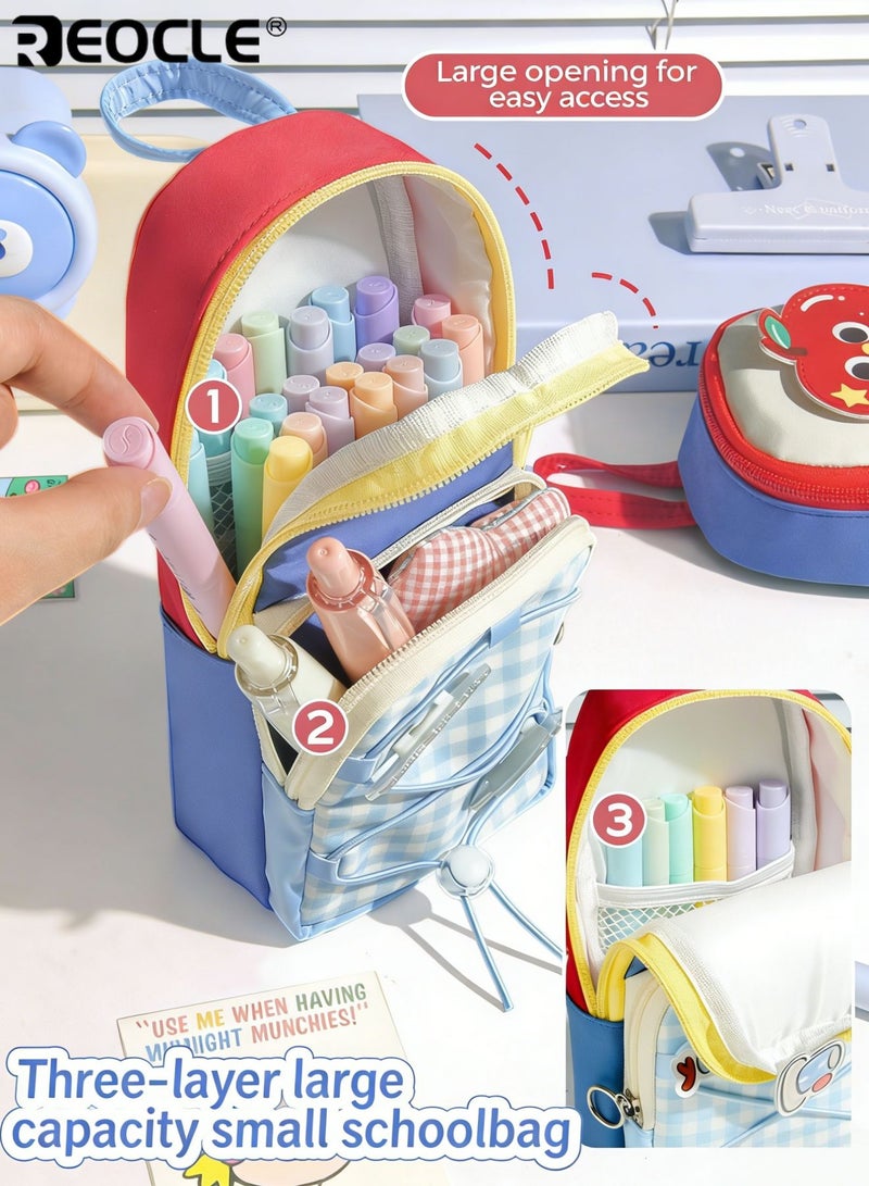 ريوكل حافظة أقلام رصاص عمودية بتصميم حقيبة أقلام للأطفال مع تفاصيل متعددة الديكورات ومساحة تخزين عملية ملحق منظم أنيق للقرطاسية اليومية وأغراض المكتب الصغيرة - Image 4