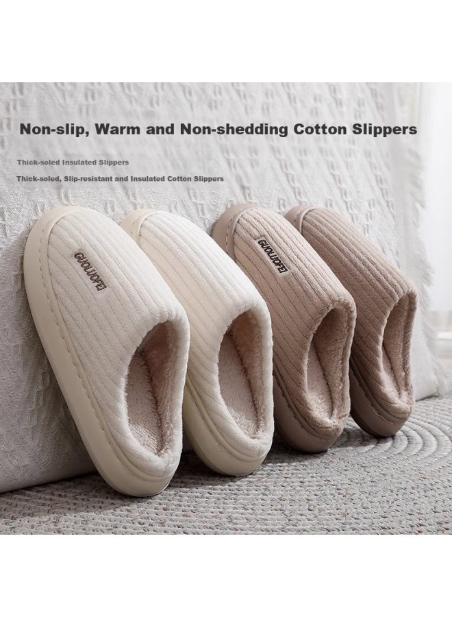 GUOLUOFEI Guoluofei Autumn And Winter Striped Cotton Slippers For Men And Women Couples Indoor Anti-slip Plush Warm Thick Bottom Slippers Coffee 40-41  - Image 3