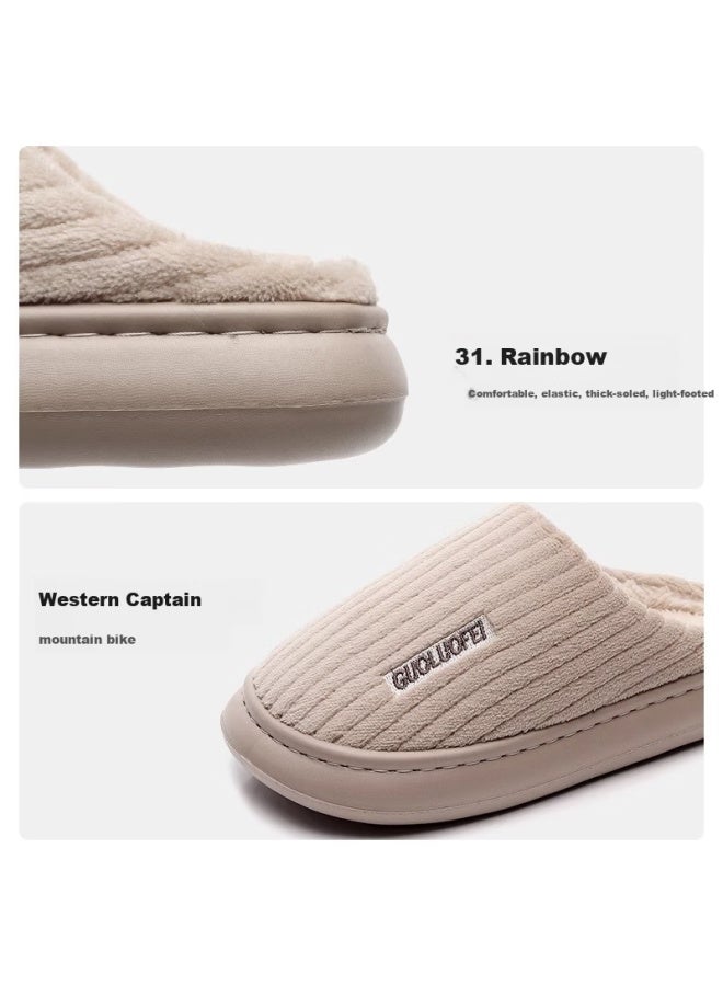 GUOLUOFEI Guoluofei Autumn And Winter Striped Cotton Slippers For Men And Women Couples Indoor Anti-slip Plush Warm Thick Bottom Slippers Coffee 40-41  - Image 1