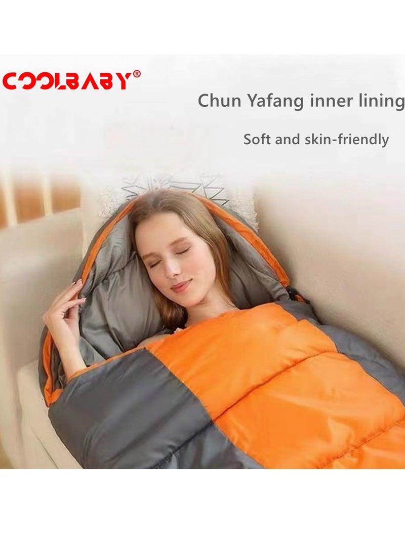 كيس نوم موسع خفيف الوزن مقاوم للماء ودافئ للكبار كيس نوم للتخييم مع حقيبة ضغط على الظهر حقيبة نوم للتخييم في الهواء الطلق والمشي لمسافات طويلة والسفر - Image 2