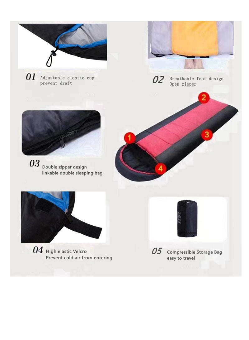 كيس نوم موسع خفيف الوزن مقاوم للماء ودافئ للكبار كيس نوم للتخييم مع حقيبة ضغط على الظهر حقيبة نوم للتخييم في الهواء الطلق والمشي لمسافات طويلة والسفر - Image 5