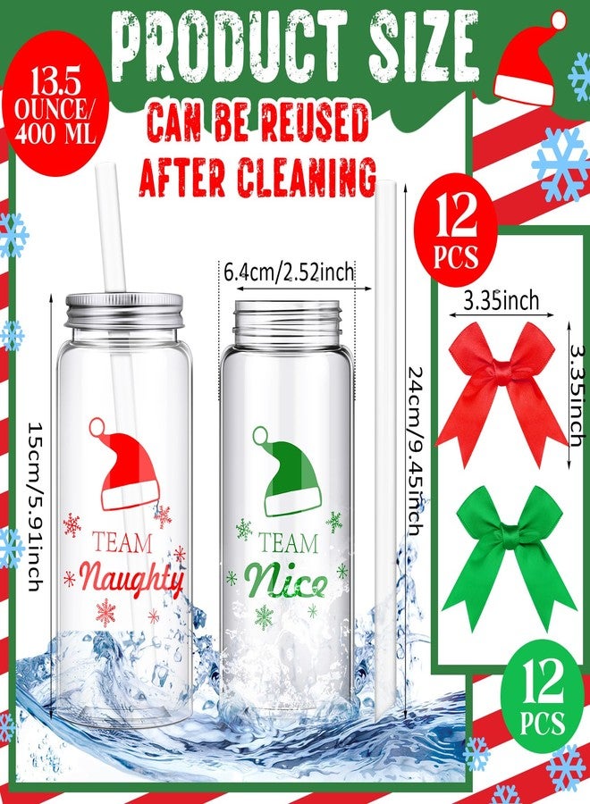 Jingmore 24 Pcs Christmas Reusable Cup with 24 Bow Bulk 13.5 oz Plastic Mason Jars with Lids and Straws Coffee Tea Hot Cocoa Beverage Tumbler Adults Drinking Cup for Xmas Party Favor Holiday Supplies Red Green - Image 2