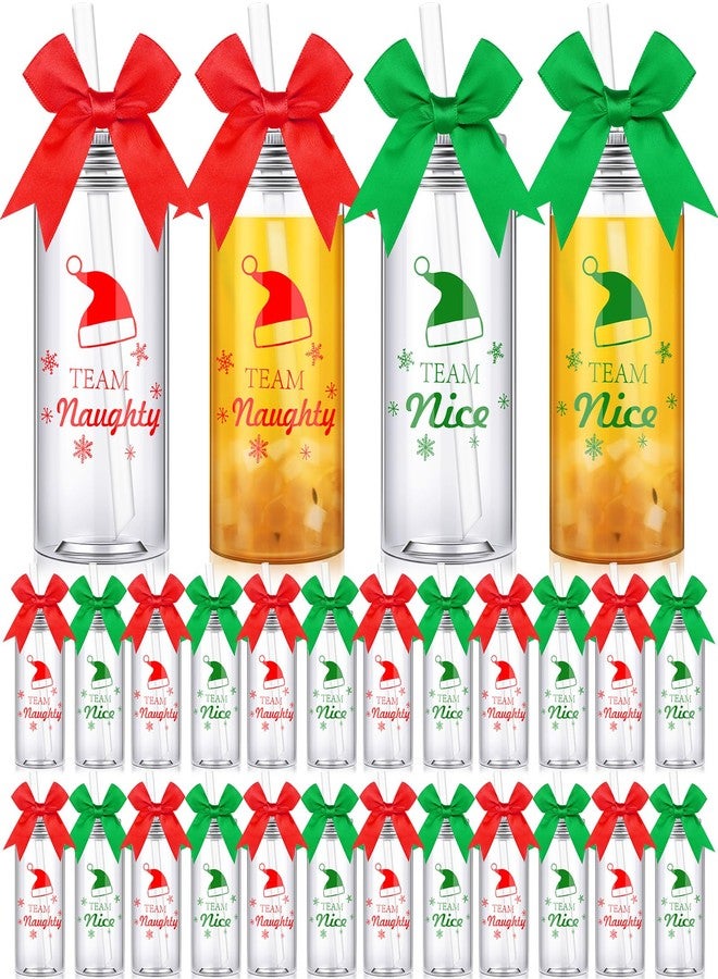 Jingmore 24 Pcs Christmas Reusable Cup with 24 Bow Bulk 13.5 oz Plastic Mason Jars with Lids and Straws Coffee Tea Hot Cocoa Beverage Tumbler Adults Drinking Cup for Xmas Party Favor Holiday Supplies Red Green - Image 1