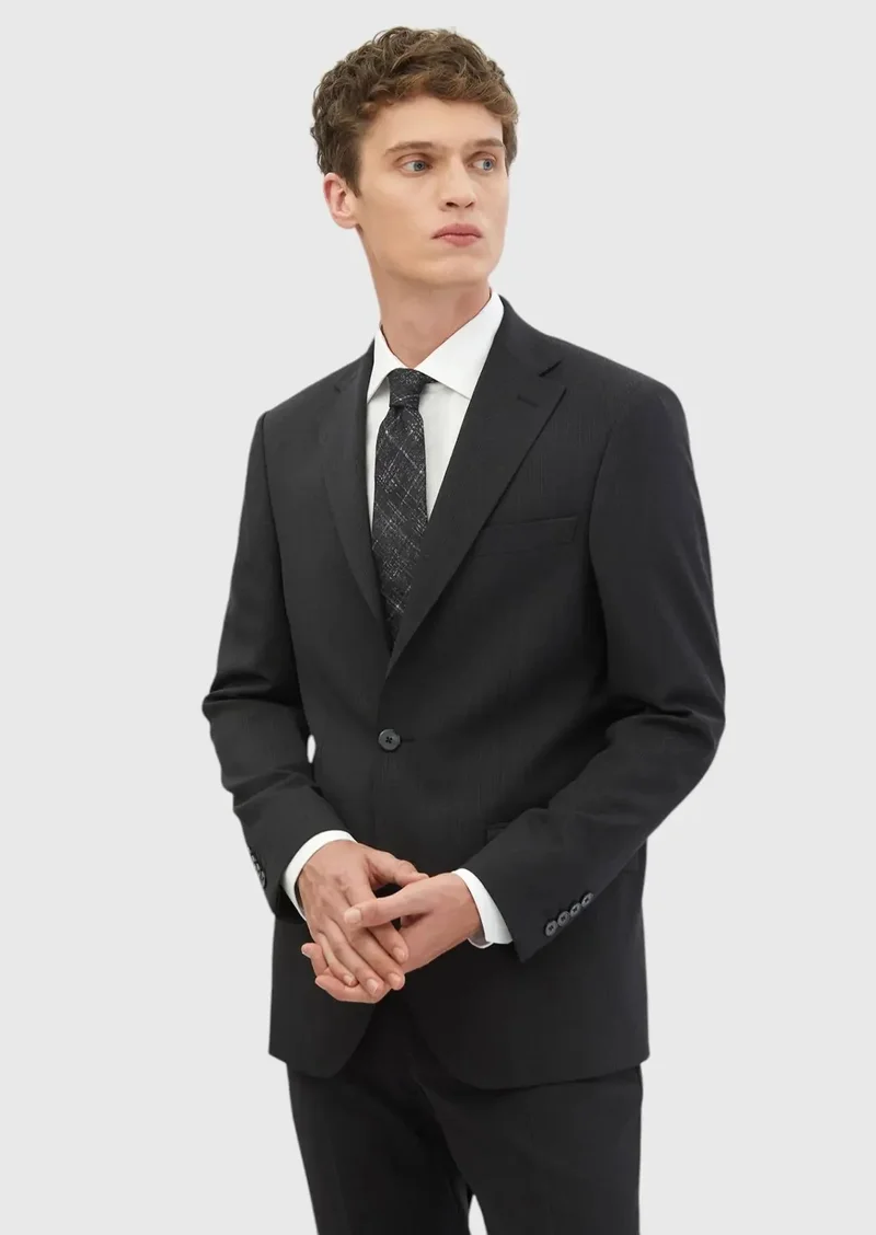 RAMSEY Hard Coal Micro Modern Fit Wool Blended Suit