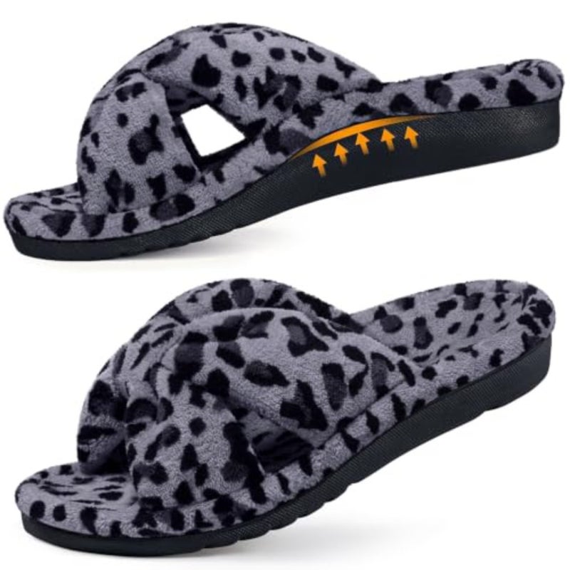 Litfun Orthopedic Arch Support Slippers for Women Comfortable Open Toe Indoor House Slippers Corduroy Cross Bow Bedroom Shoes for Plantar Fasciitis - Image 1
